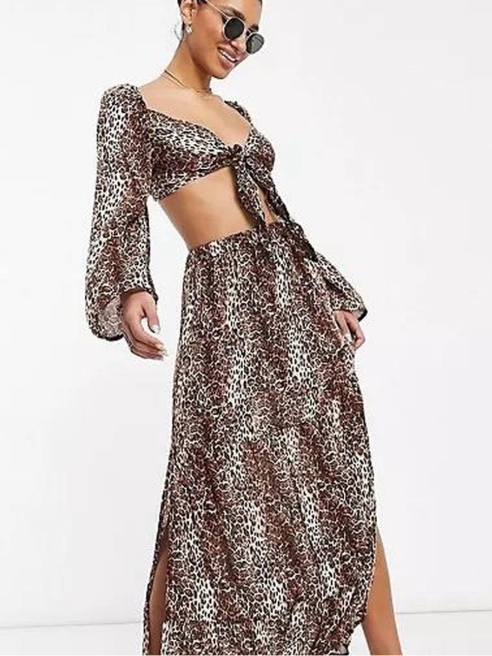 Leopard Print Two-Piece Crop Top & Maxi Skirt Set